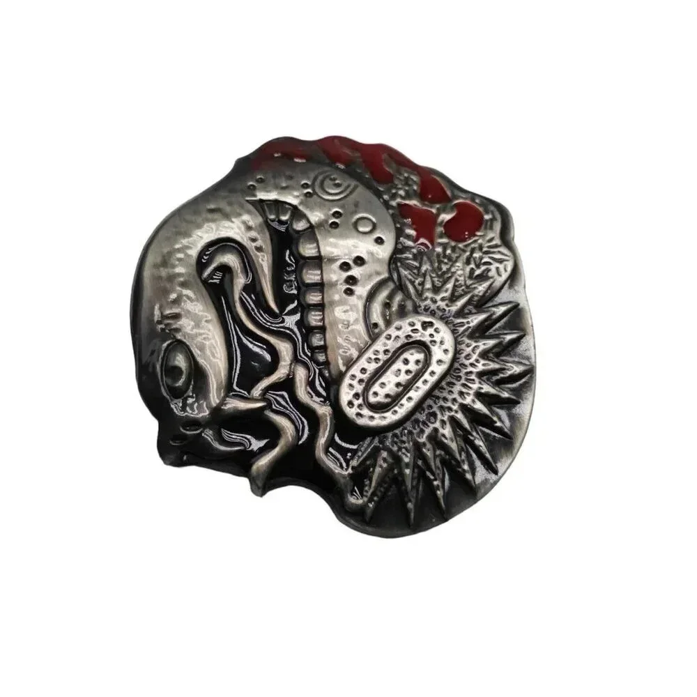 Wild Animal Cobra Snake Belt Buckle Silver Tone Enamel Mens
